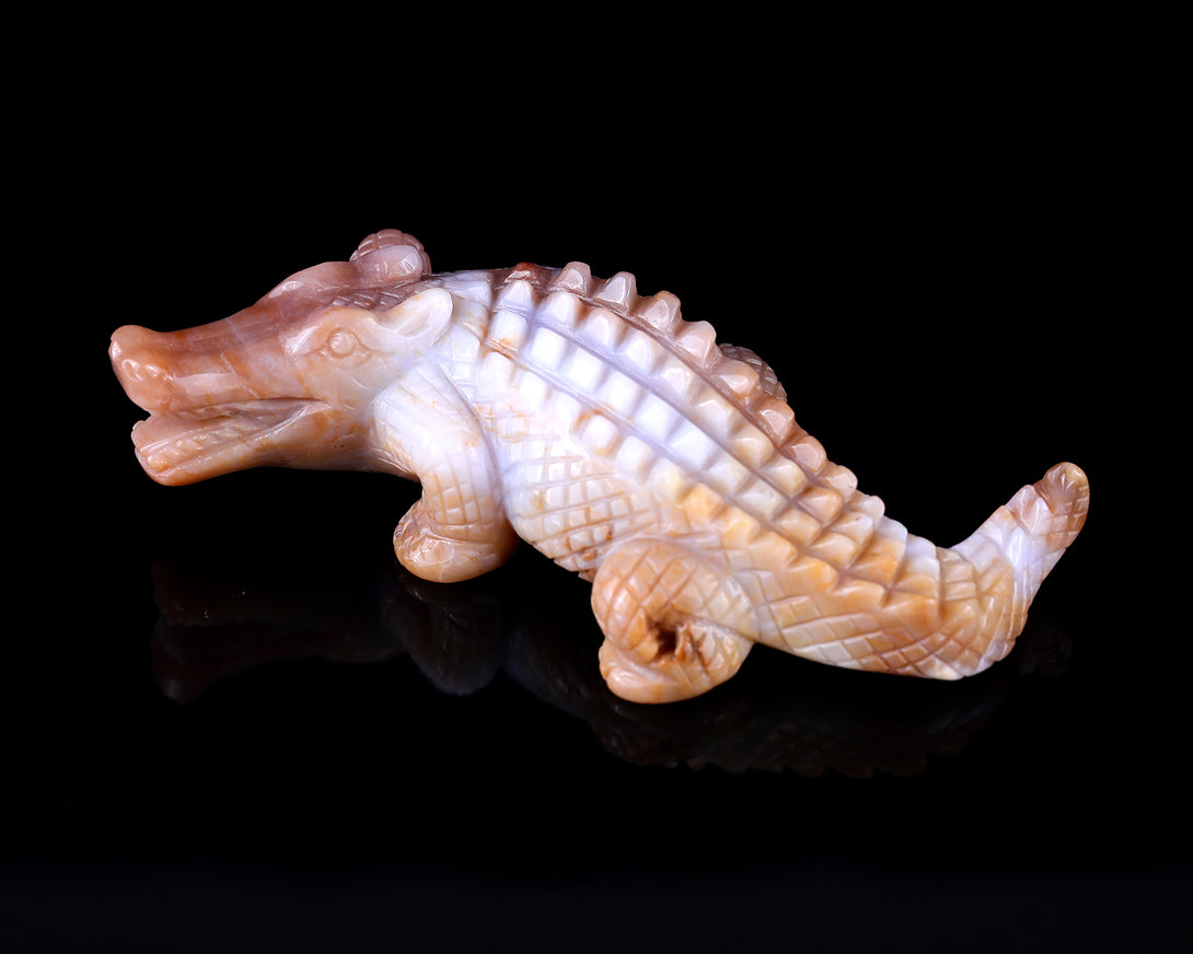 5.6" Chalcedony Hand Carved Crystal Crocodile Sculpture crysvibe