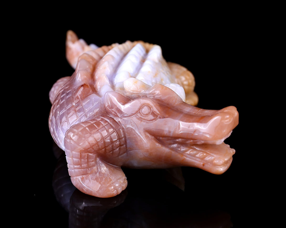 5.6" Chalcedony Hand Carved Crystal Crocodile Sculpture crysvibe