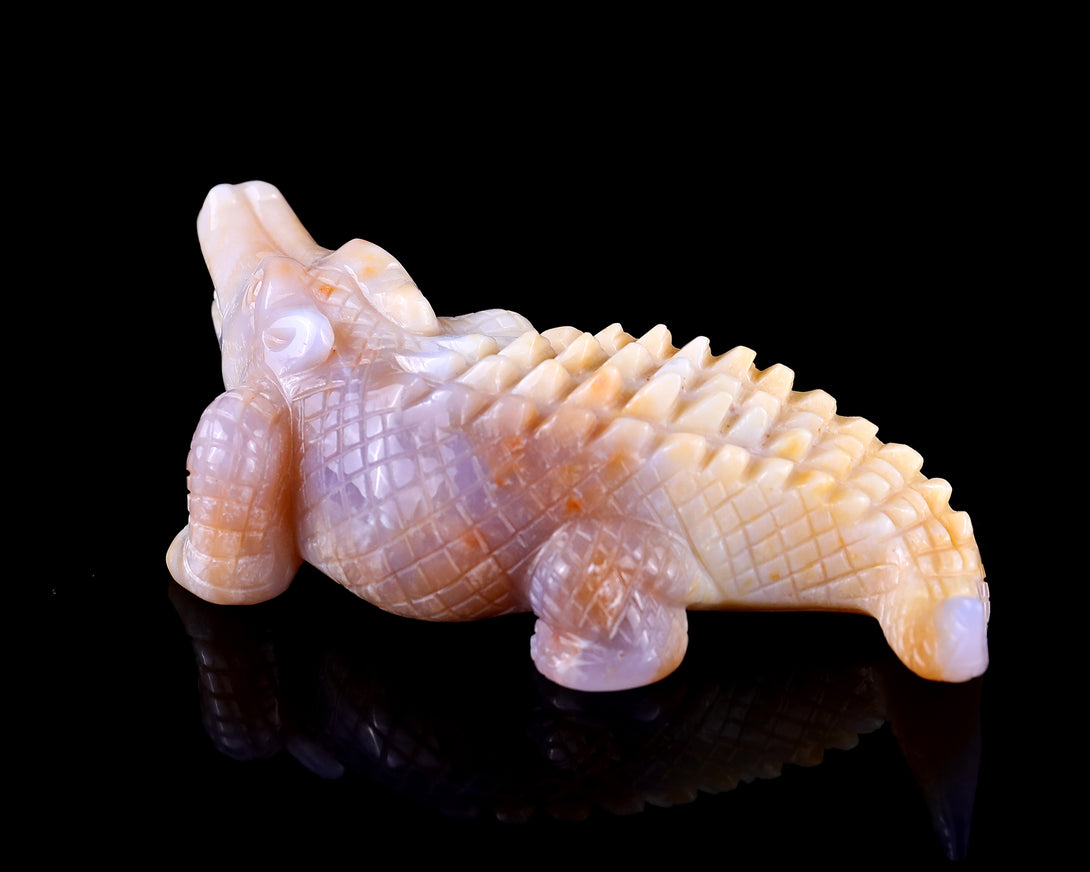 5.6" Chalcedony Hand Carved Crystal Crocodile Sculpture crysvibe