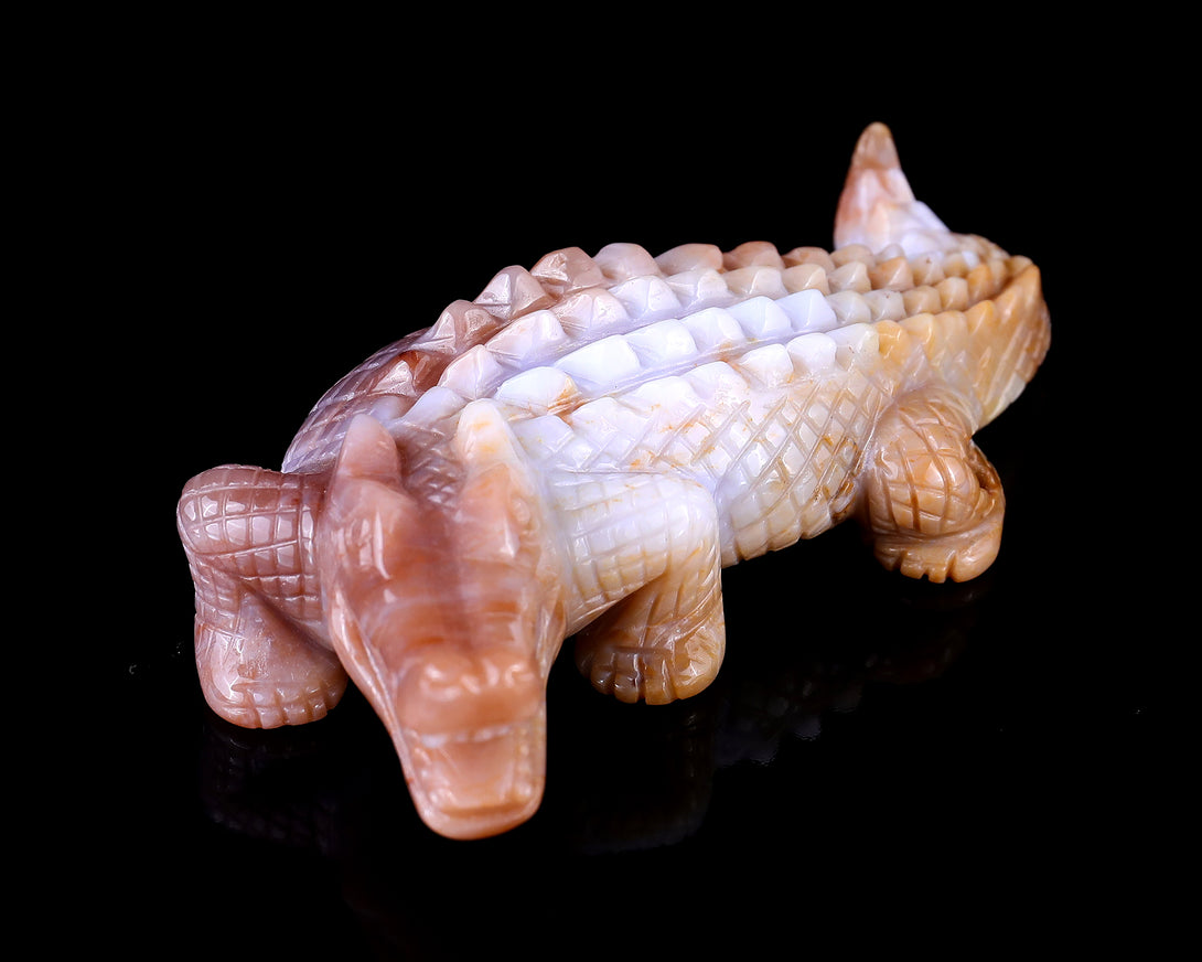 5.6" Chalcedony Hand Carved Crystal Crocodile Sculpture crysvibe