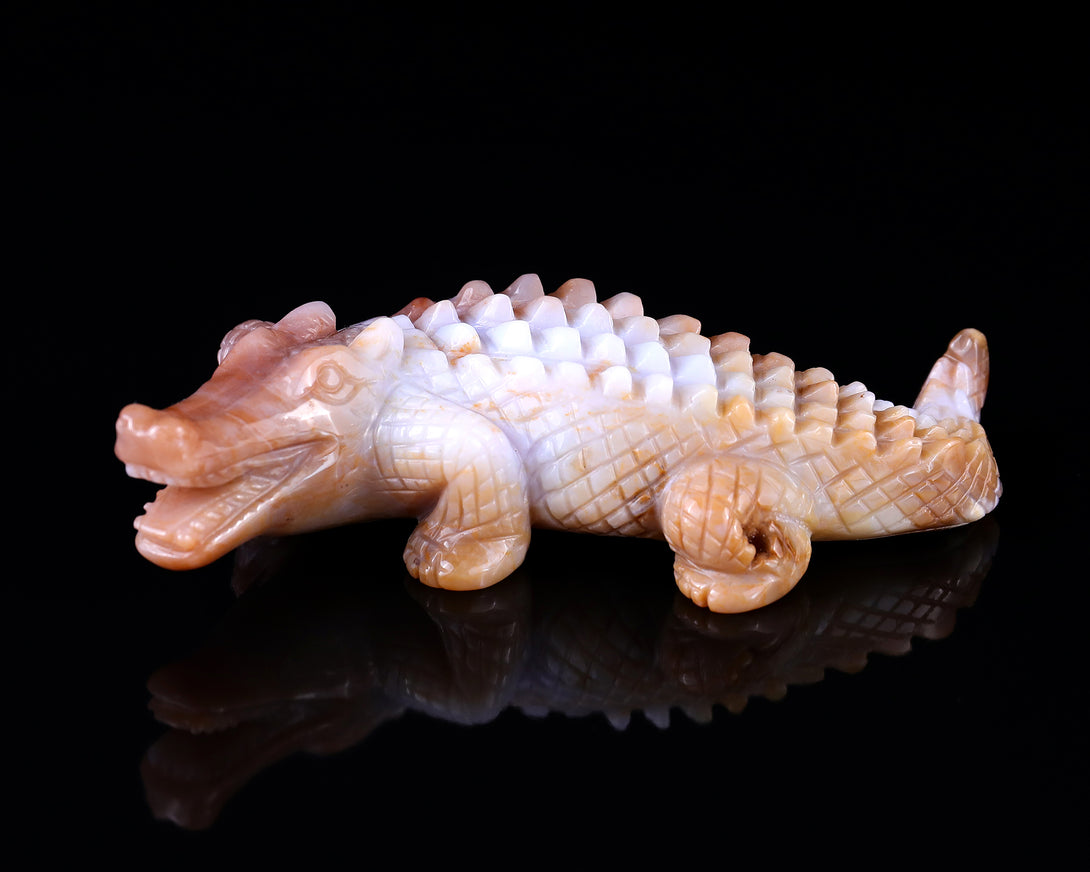 5.6" Chalcedony Hand Carved Crystal Crocodile Sculpture crysvibe