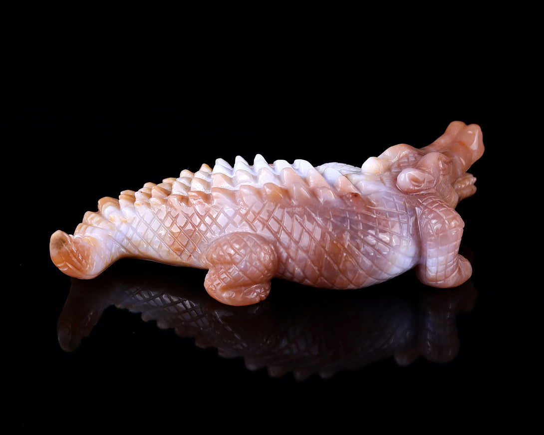 5.6" Chalcedony Hand Carved Crystal Crocodile Sculpture crysvibe