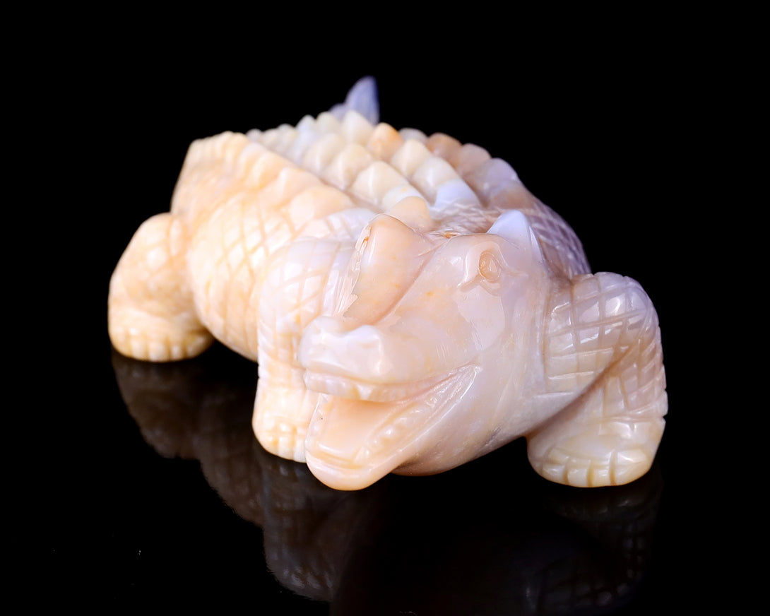 5.6" Chalcedony Hand Carved Crystal Crocodile Sculpture crysvibe