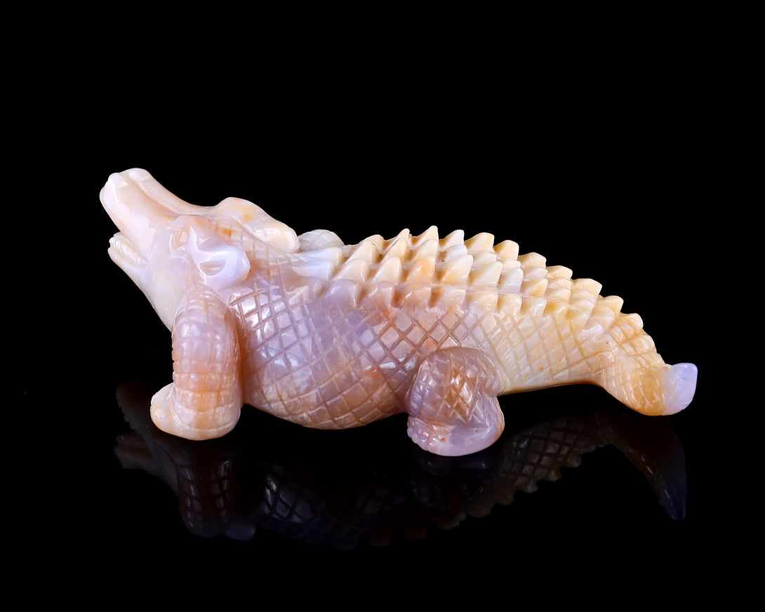 5.6" Chalcedony Hand Carved Crystal Crocodile Sculpture crysvibe