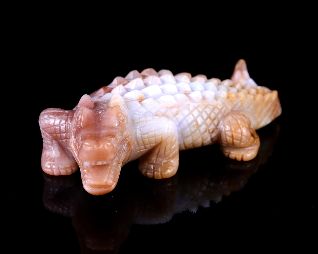 5.6" Chalcedony Hand Carved Crystal Crocodile Sculpture crysvibe