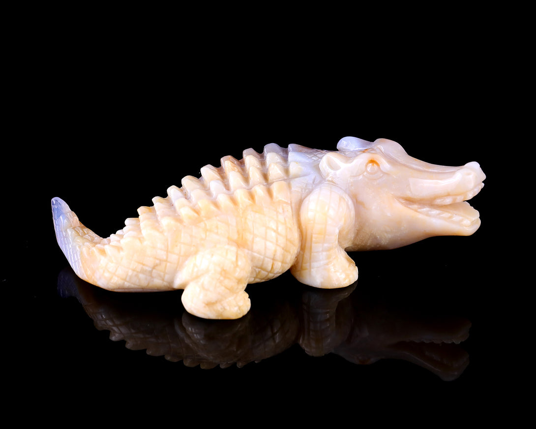 5.6" Chalcedony Hand Carved Crystal Crocodile Sculpture crysvibe