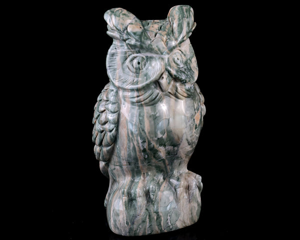 5.6" Jiulong Jade Hand Carved Crystal Owl Sculpture crysvibe