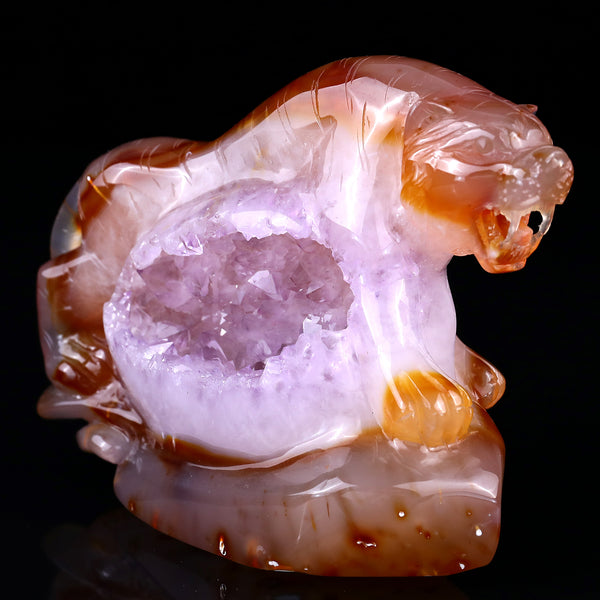 5.6" Red Geode Agate Hand Carved Crystal Tiger Sculpture crysvibe