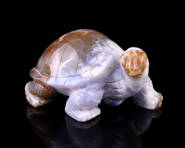 5.7" Blue Chalcedony Hand Carved Crystal Turtle Sculpture crysvibe