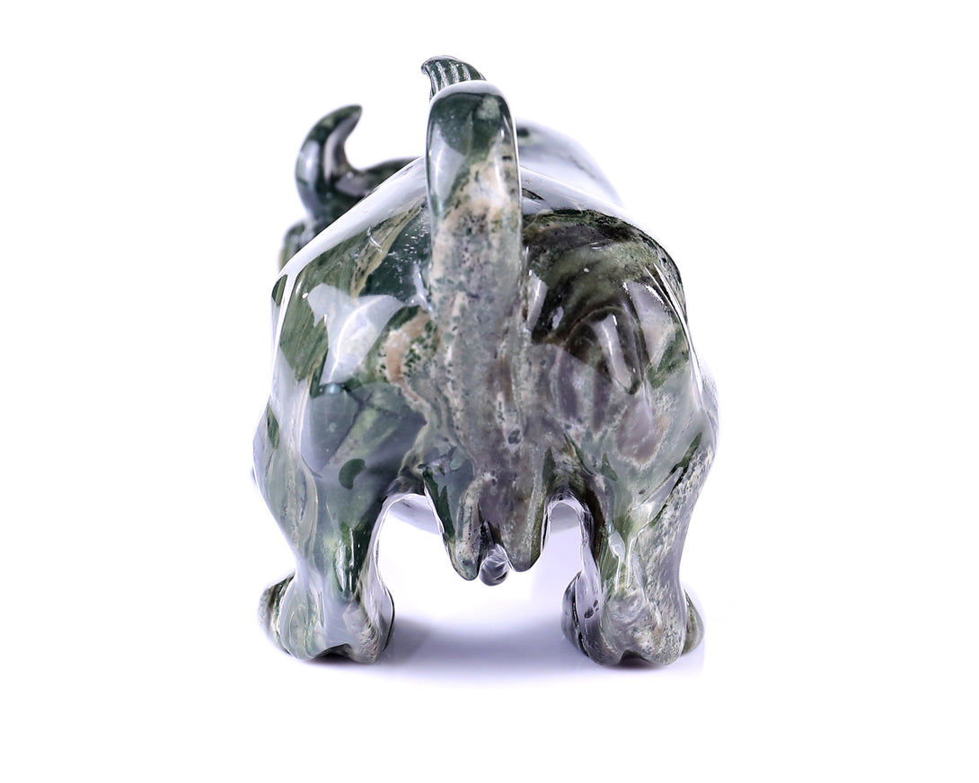 5.7" Jiulong Jade Hand Carved Crystal Cattle Sculpture crysvibe