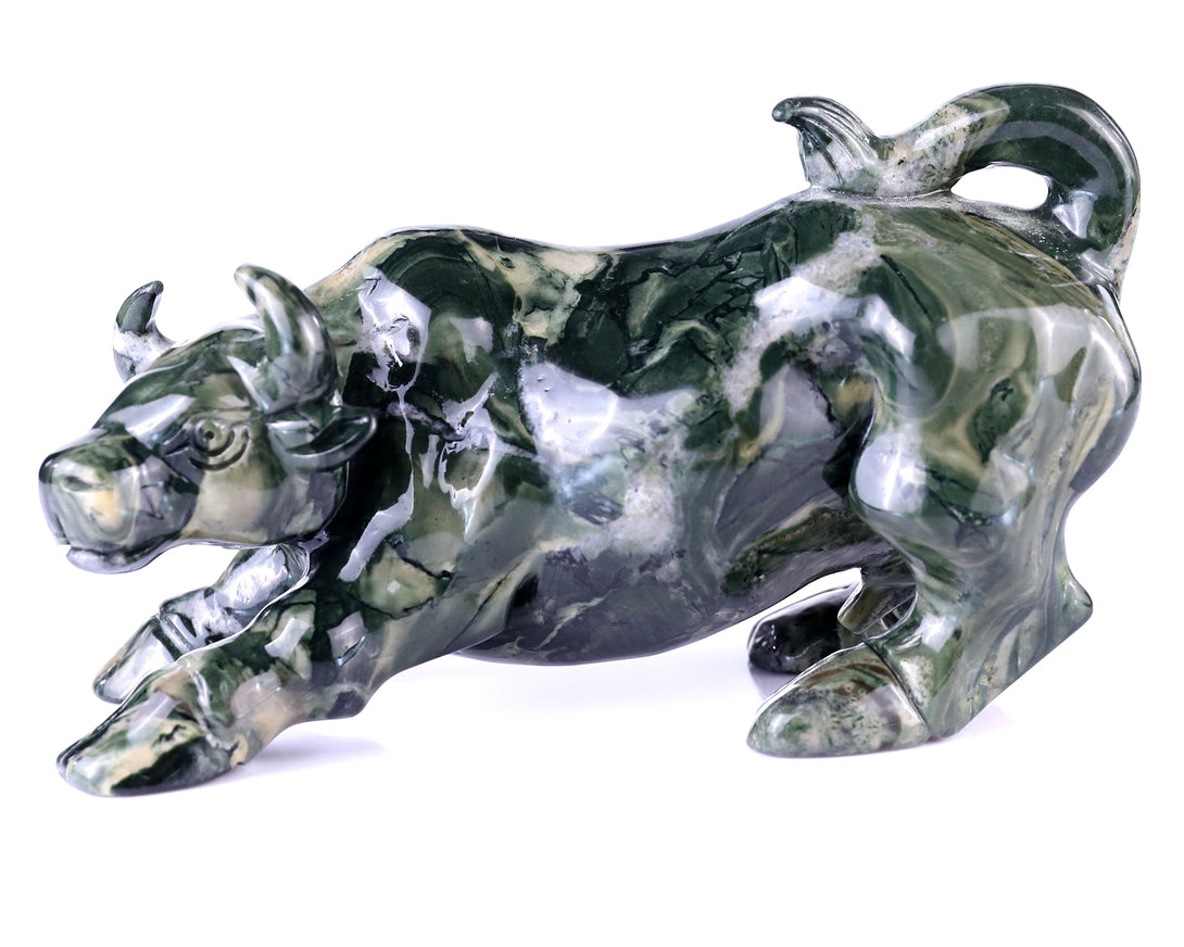 5.7" Jiulong Jade Hand Carved Crystal Cattle Sculpture crysvibe