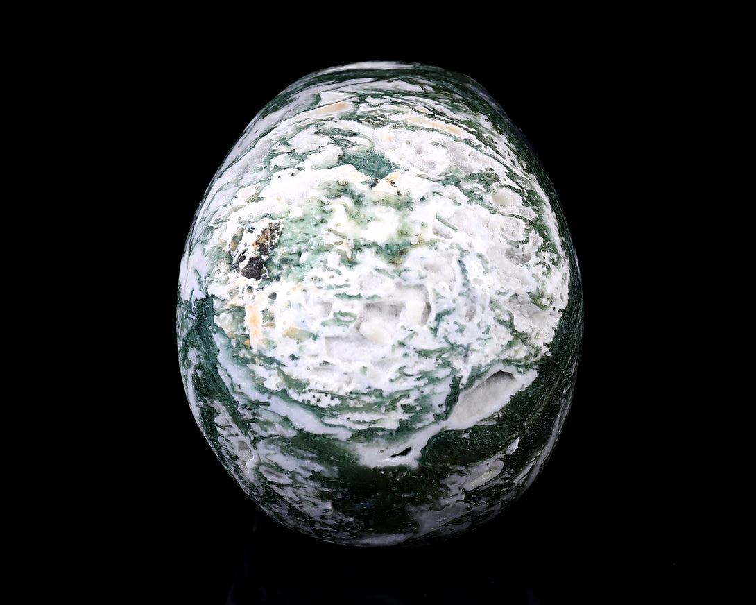 5.7" Moss Agate Hand Carved Crystal Realistic Skull Sculpture crysvibe