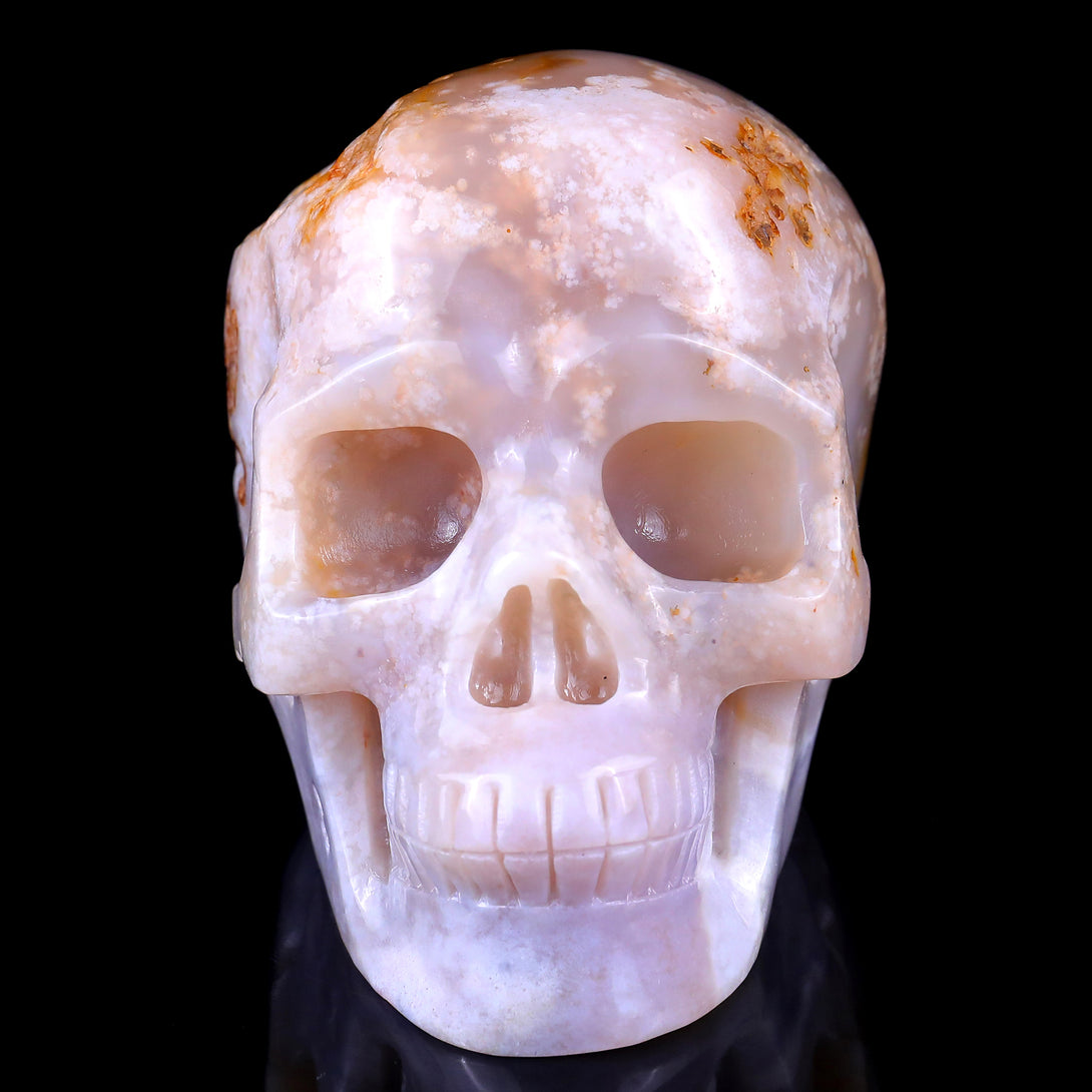 5.7" Sakura Agate Hand Carved Crystal Realistic Skull Sculpture crysvibe