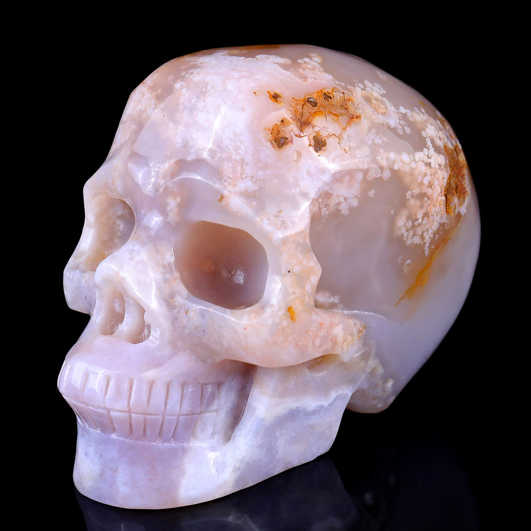 5.7" Sakura Agate Hand Carved Crystal Realistic Skull Sculpture crysvibe