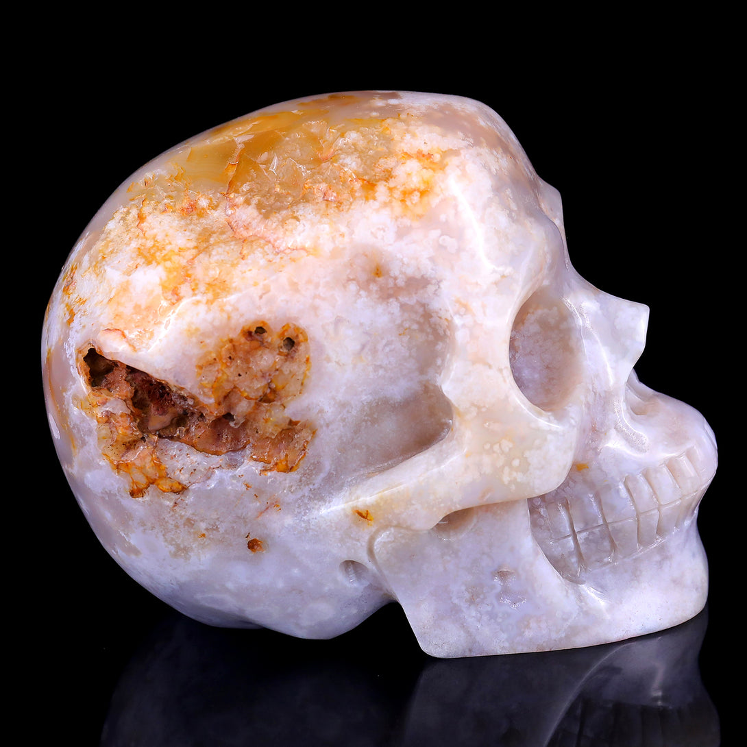 5.7" Sakura Agate Hand Carved Crystal Realistic Skull Sculpture crysvibe