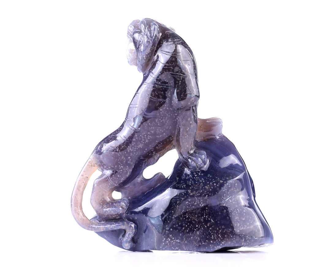 5.8" Geode Agate Hand Carved Crystal Tiger Sculpture crysvibe