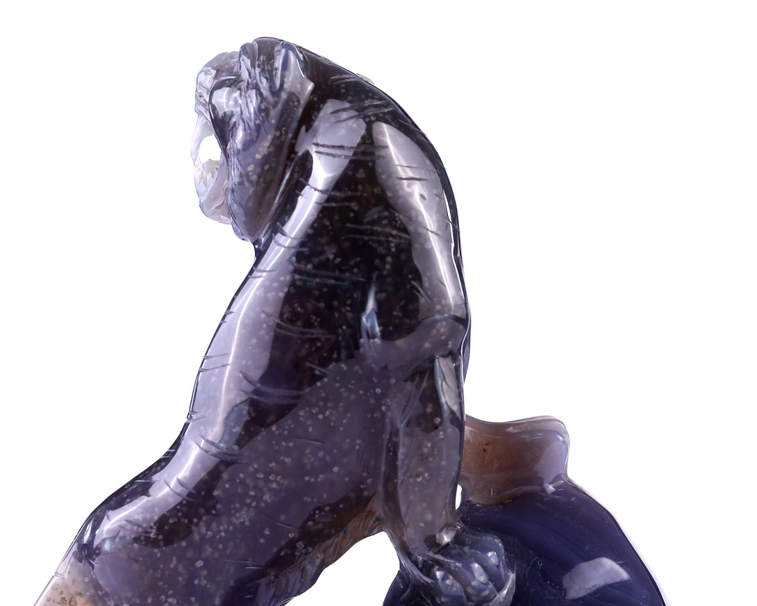 5.8" Geode Agate Hand Carved Crystal Tiger Sculpture crysvibe