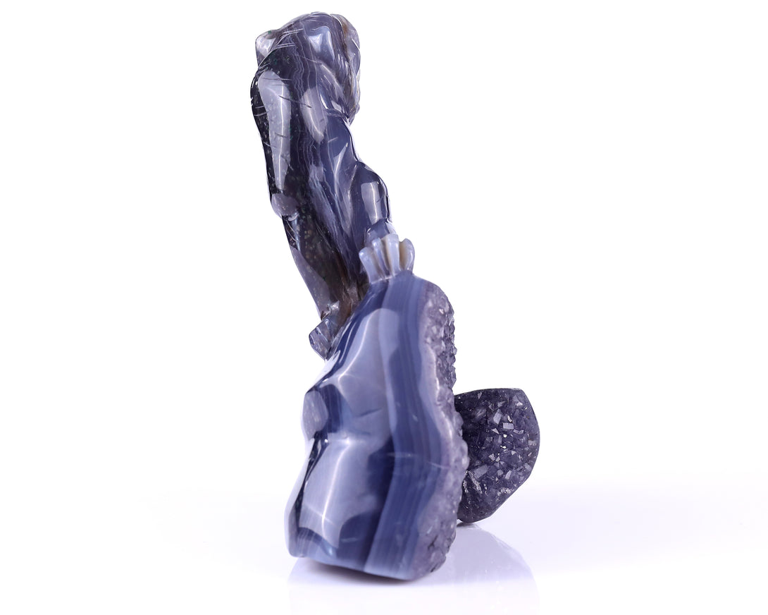 5.8" Geode Agate Hand Carved Crystal Tiger Sculpture crysvibe