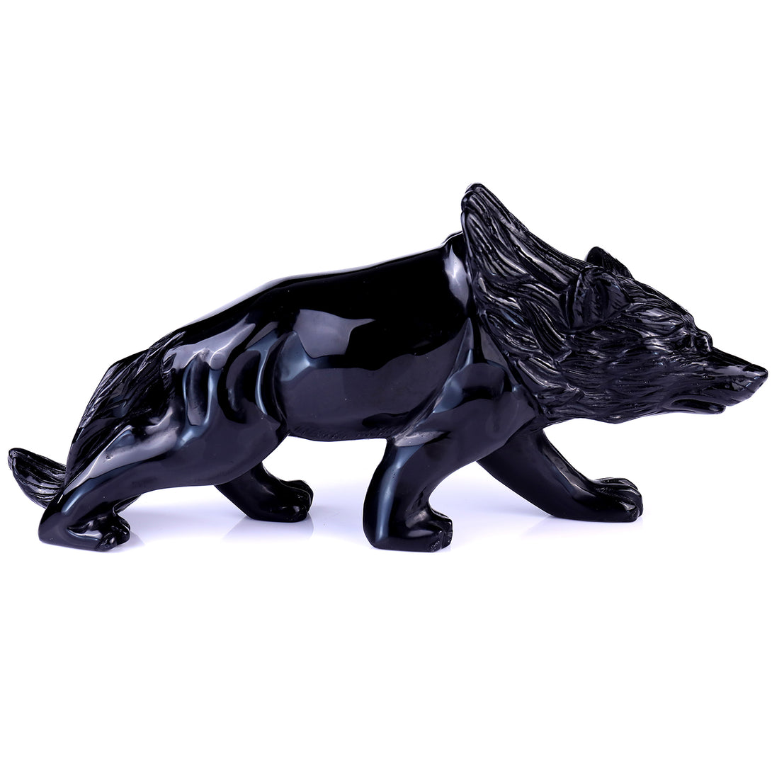 5.9" Black Obsidian Hand Carved Crystal Wolf Sculpture crysvibe