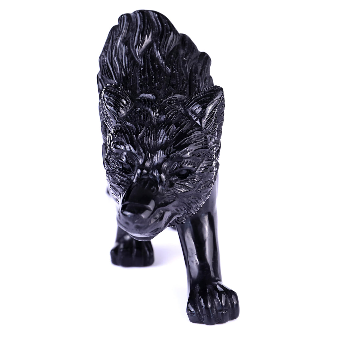 5.9" Black Obsidian Hand Carved Crystal Wolf Sculpture crysvibe