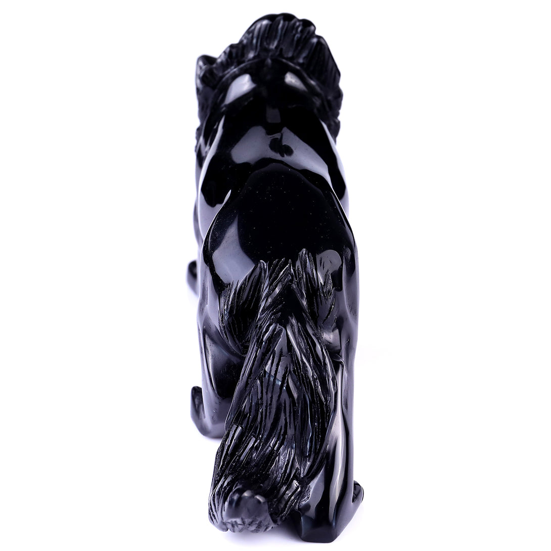 5.9" Black Obsidian Hand Carved Crystal Wolf Sculpture crysvibe