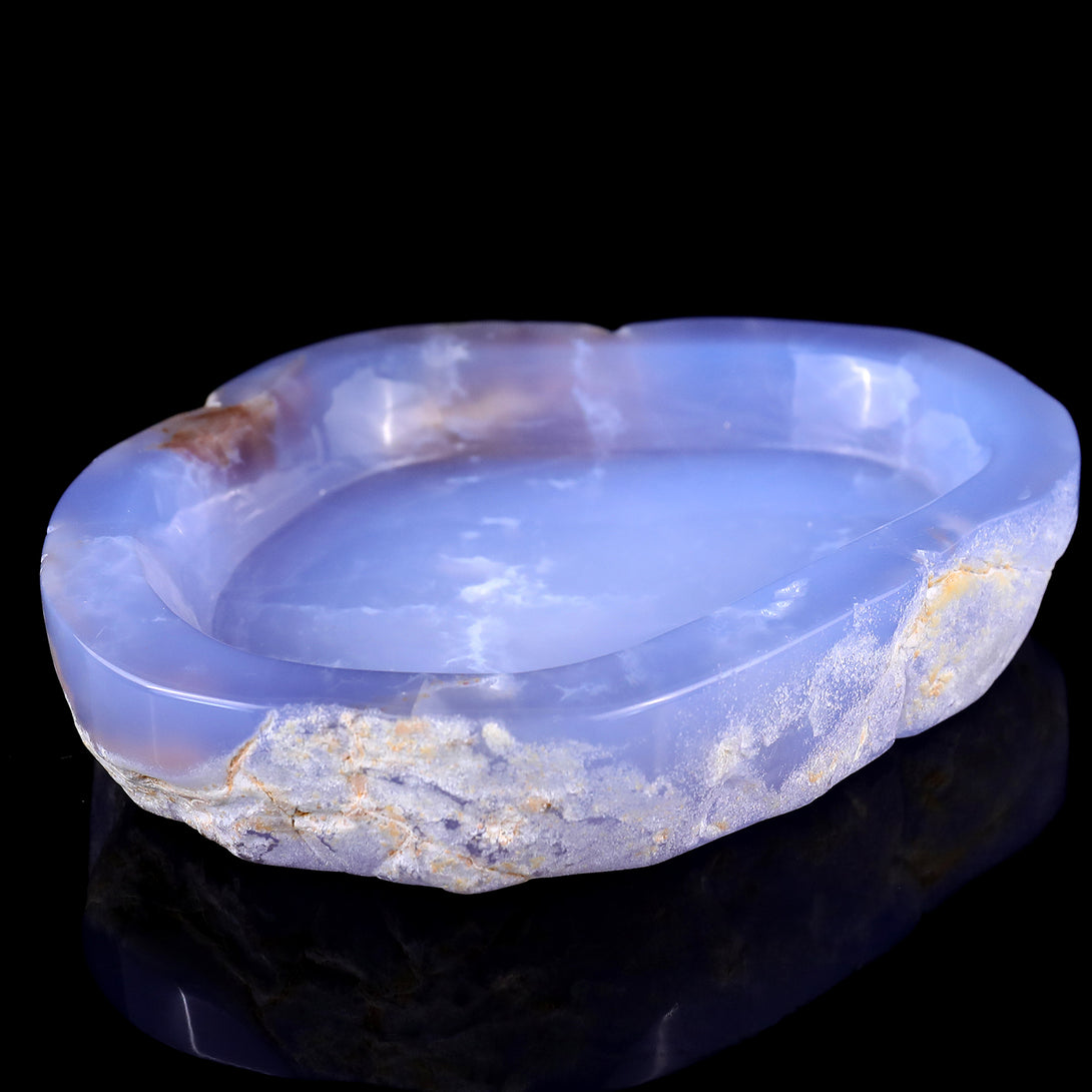 5.9" Blue Chalcedony Hand Carved Crystal Ashtray Fruit Tray crysvibe