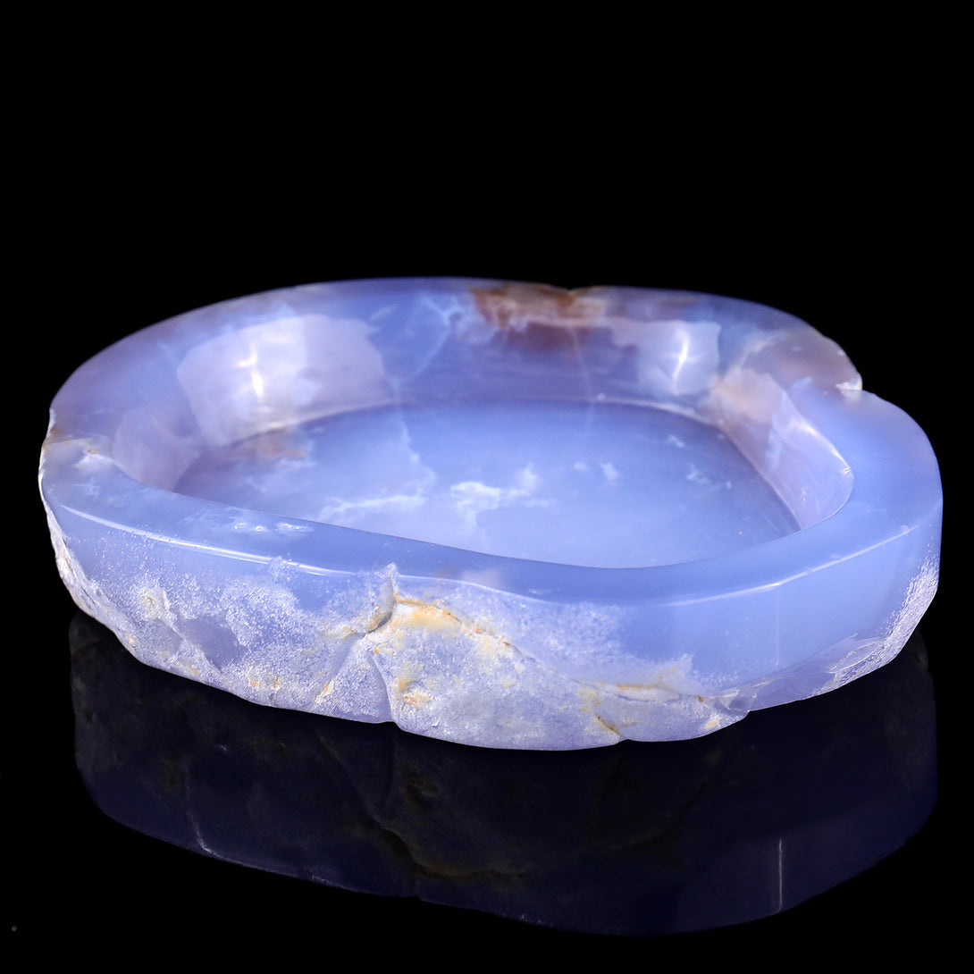 5.9" Blue Chalcedony Hand Carved Crystal Ashtray Fruit Tray crysvibe