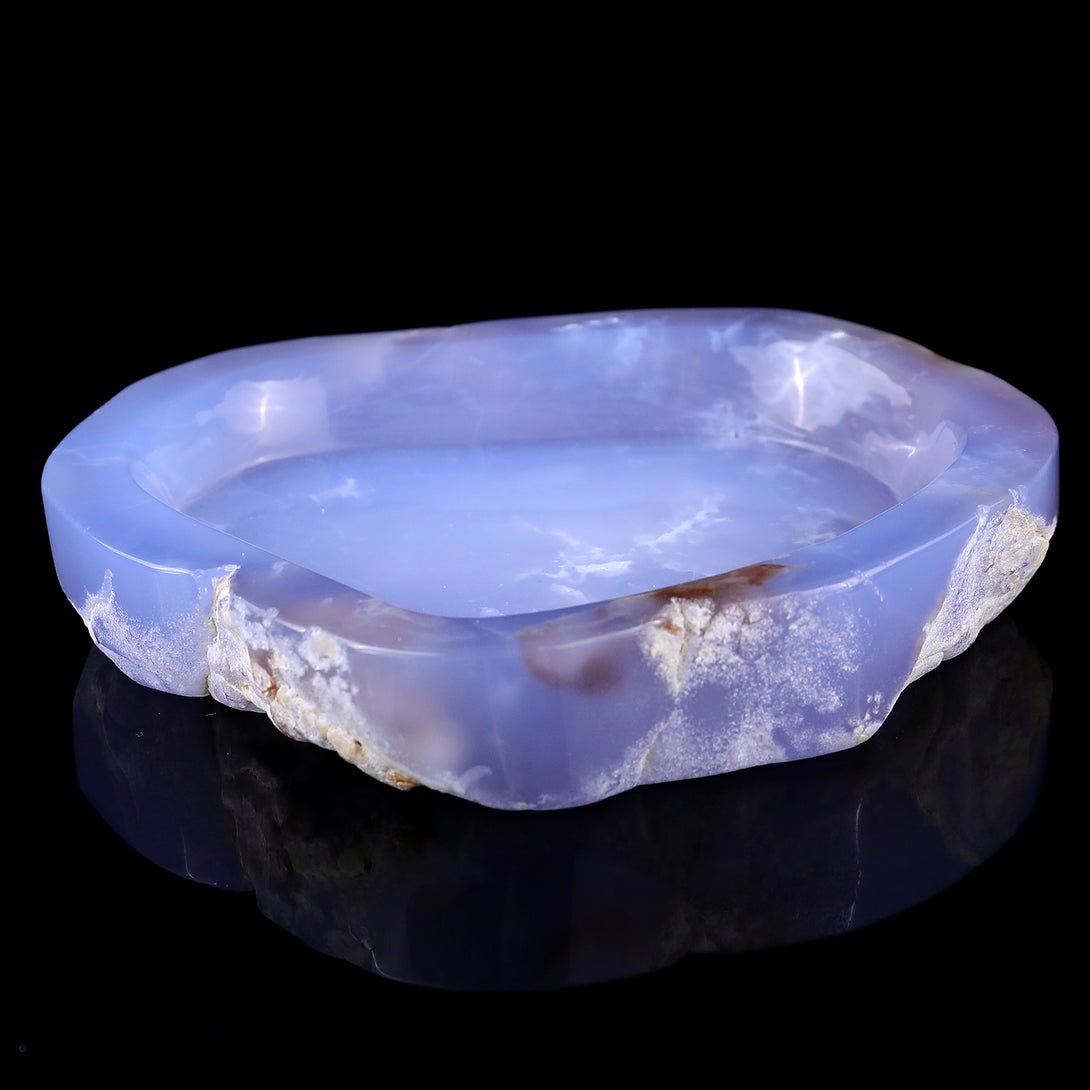 5.9" Blue Chalcedony Hand Carved Crystal Ashtray Fruit Tray crysvibe