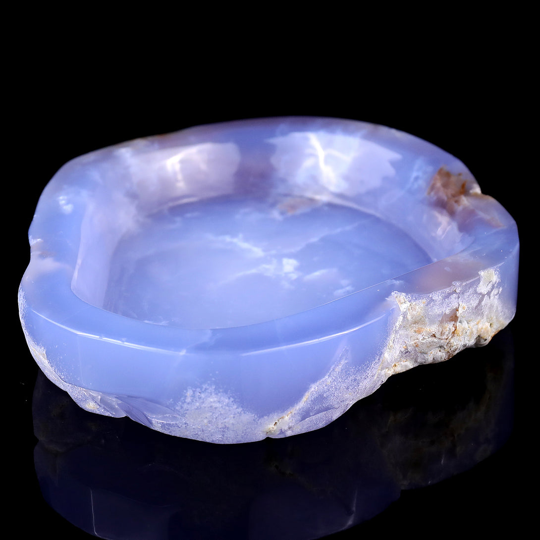 5.9" Blue Chalcedony Hand Carved Crystal Ashtray Fruit Tray crysvibe