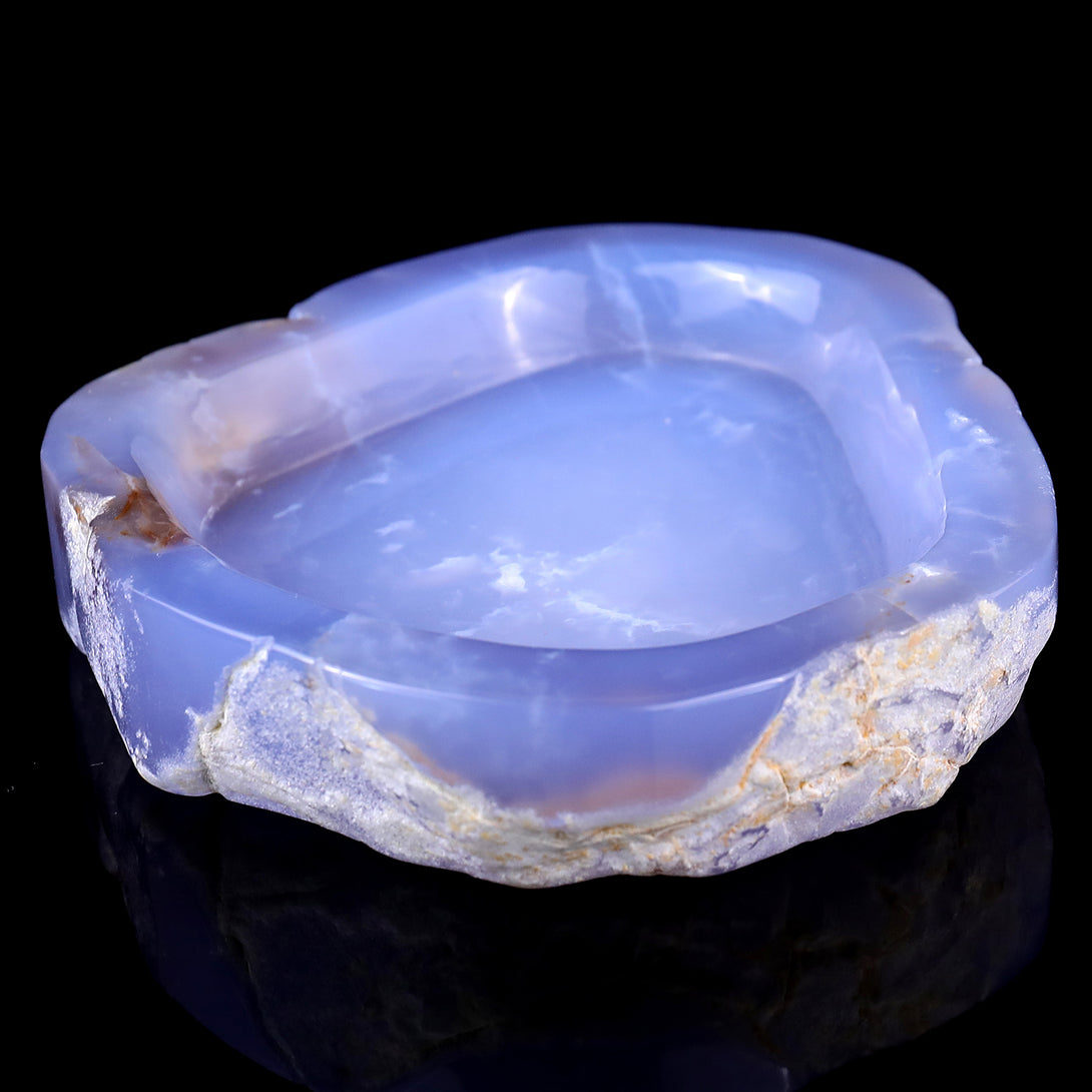 5.9" Blue Chalcedony Hand Carved Crystal Ashtray Fruit Tray crysvibe