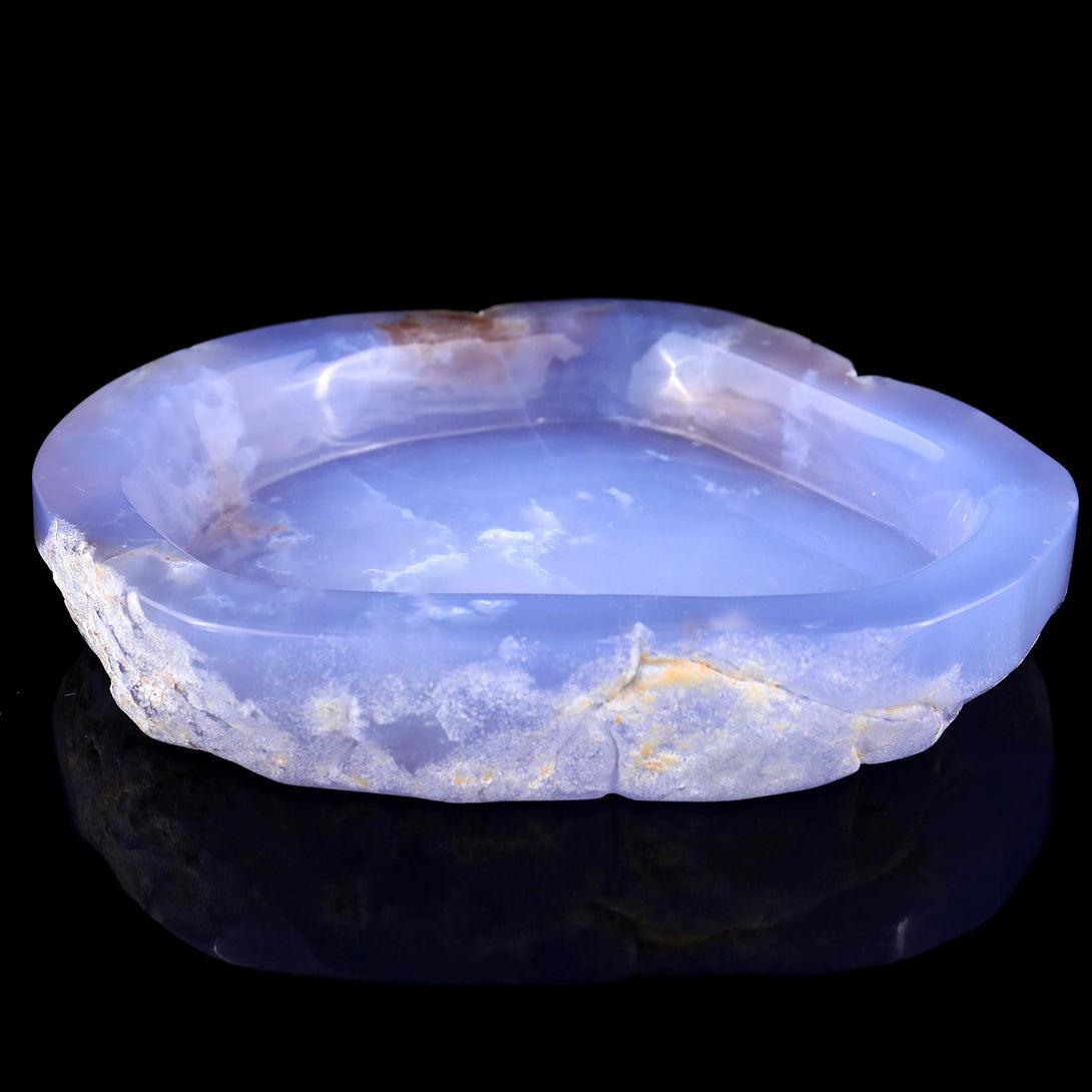 5.9" Blue Chalcedony Hand Carved Crystal Ashtray Fruit Tray crysvibe