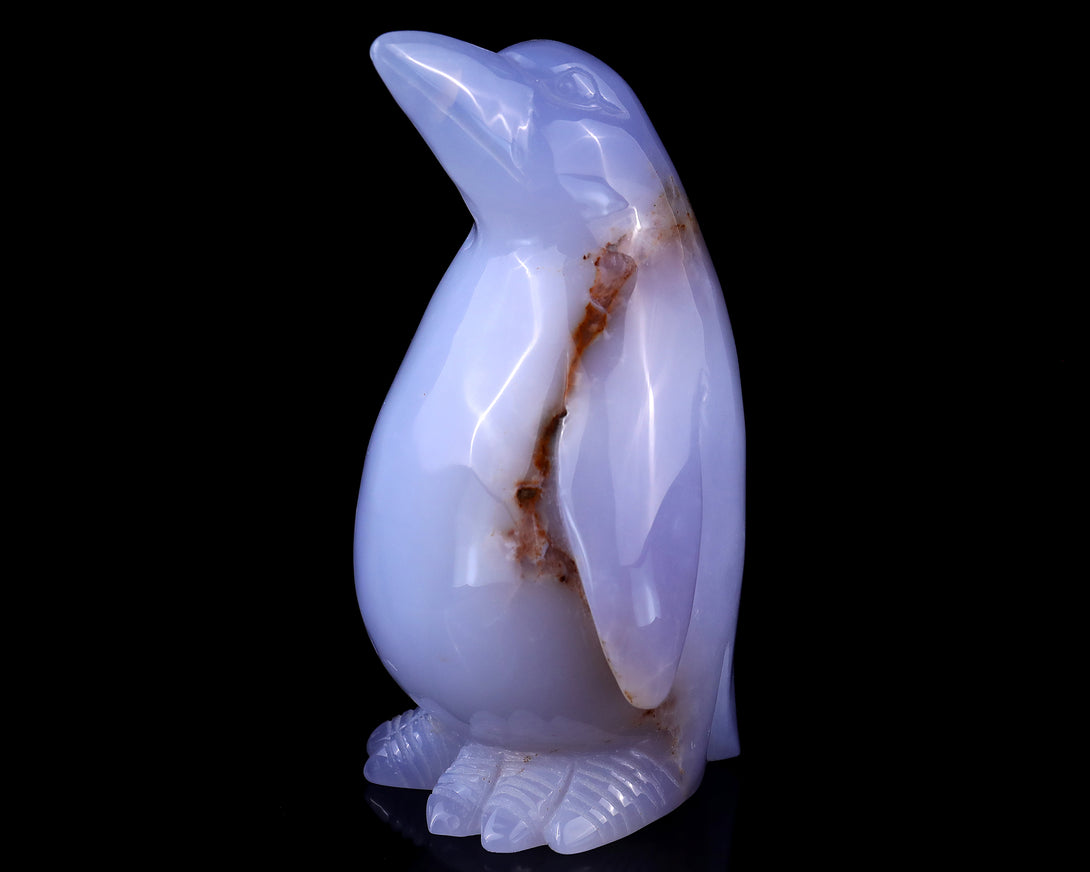 5.9" Blue Chalcedony Hand Carved Crystal Penguin Sculpture crysvibe