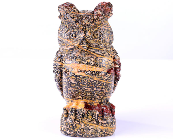 5.9" Leopard Skin Jasper Hand Carved Crystal Owl Sculpture crysvibe