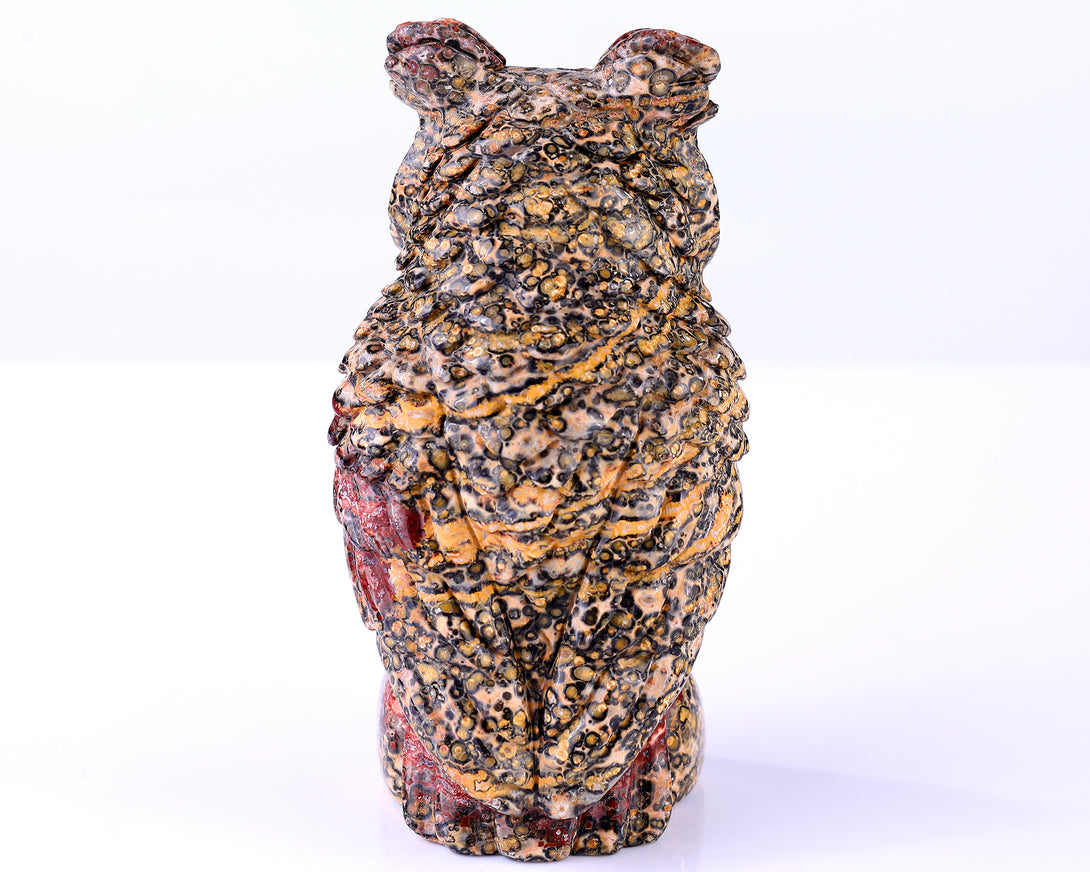 5.9" Leopard Skin Jasper Hand Carved Crystal Owl Sculpture crysvibe