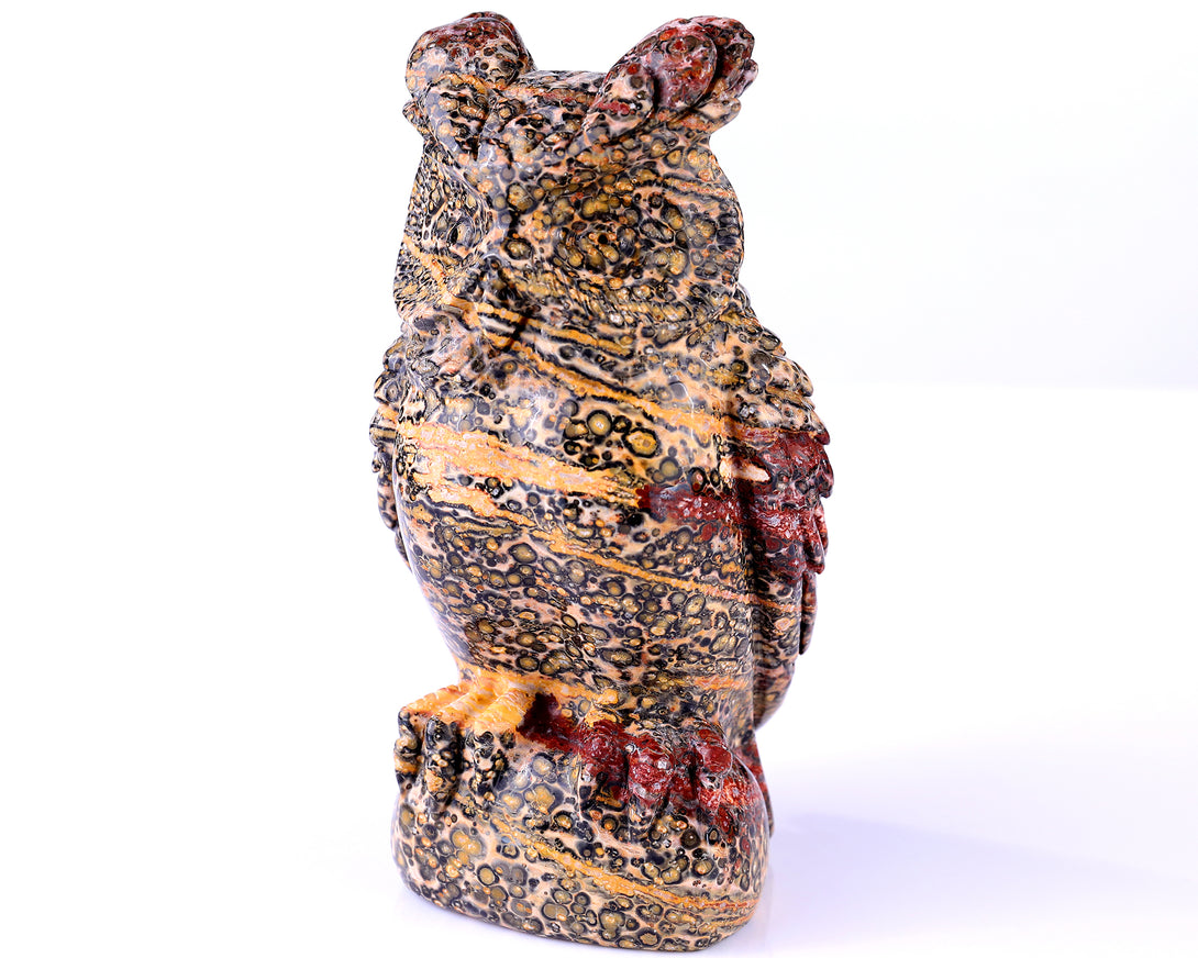 5.9" Leopard Skin Jasper Hand Carved Crystal Owl Sculpture crysvibe