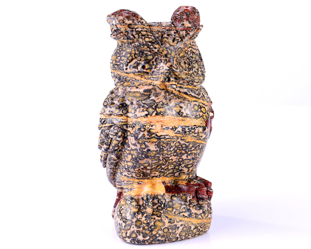 5.9" Leopard Skin Jasper Hand Carved Crystal Owl Sculpture crysvibe