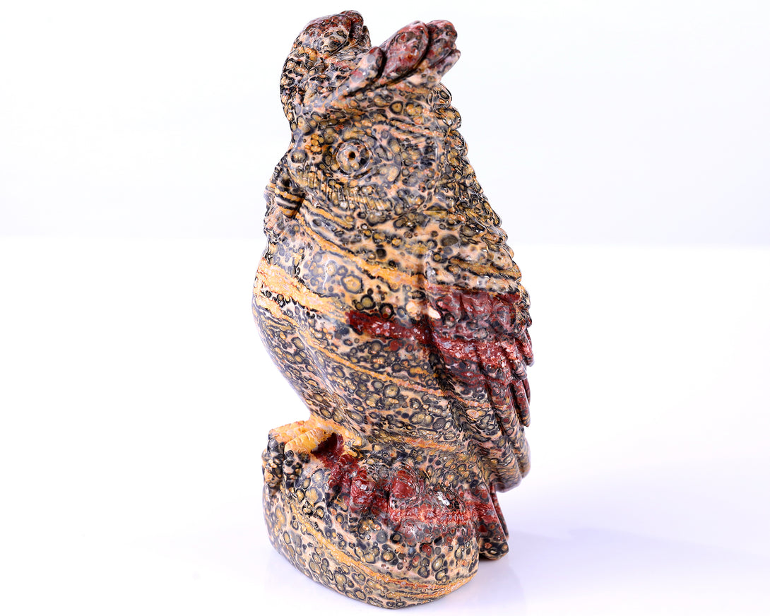 5.9" Leopard Skin Jasper Hand Carved Crystal Owl Sculpture crysvibe