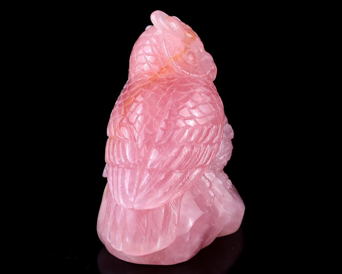 5.9" Rose Quartz Hand Carved Crystal Owls Sculpture crysvibe