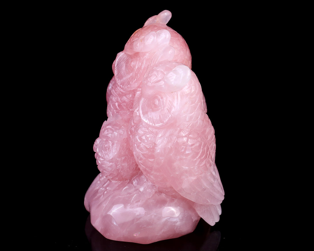 5.9" Rose Quartz Hand Carved Crystal Owls Sculpture crysvibe