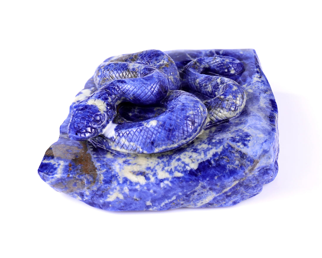 5.9" Sodalite Hand Carved Crystal Snake Sculpture crysvibe