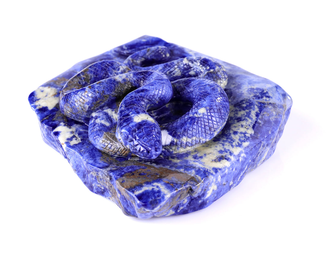 5.9" Sodalite Hand Carved Crystal Snake Sculpture crysvibe