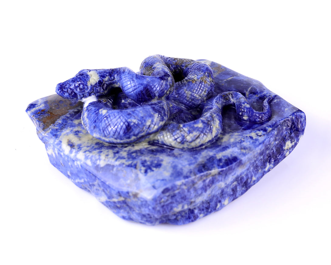 5.9" Sodalite Hand Carved Crystal Snake Sculpture crysvibe