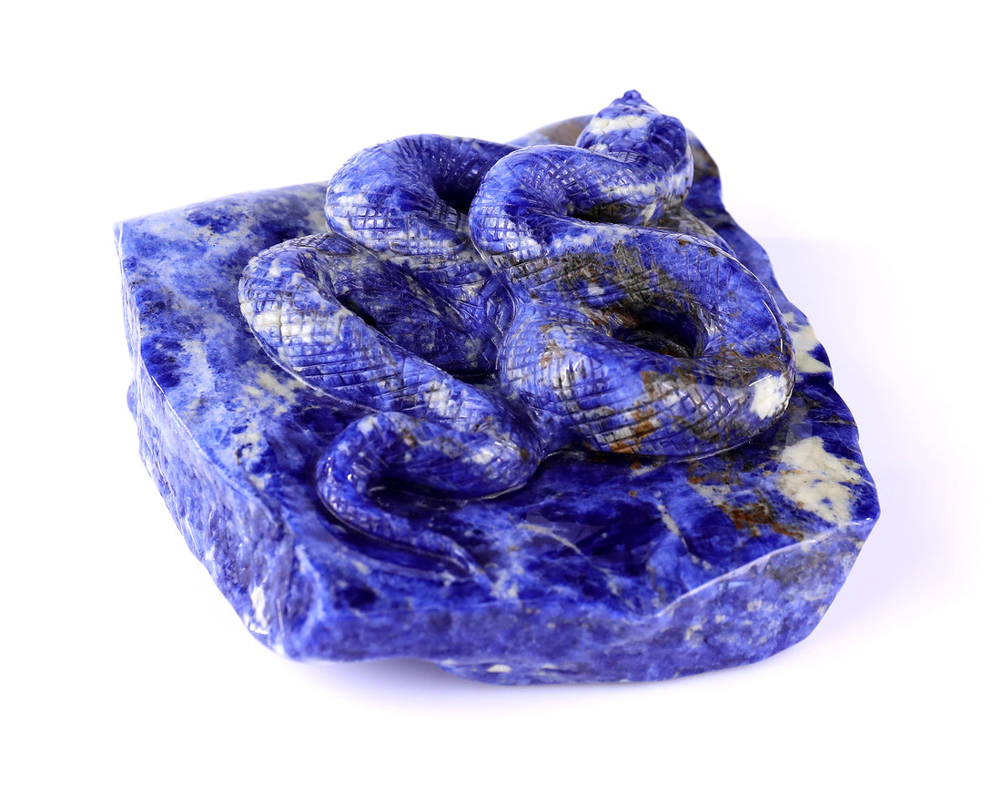 5.9" Sodalite Hand Carved Crystal Snake Sculpture crysvibe