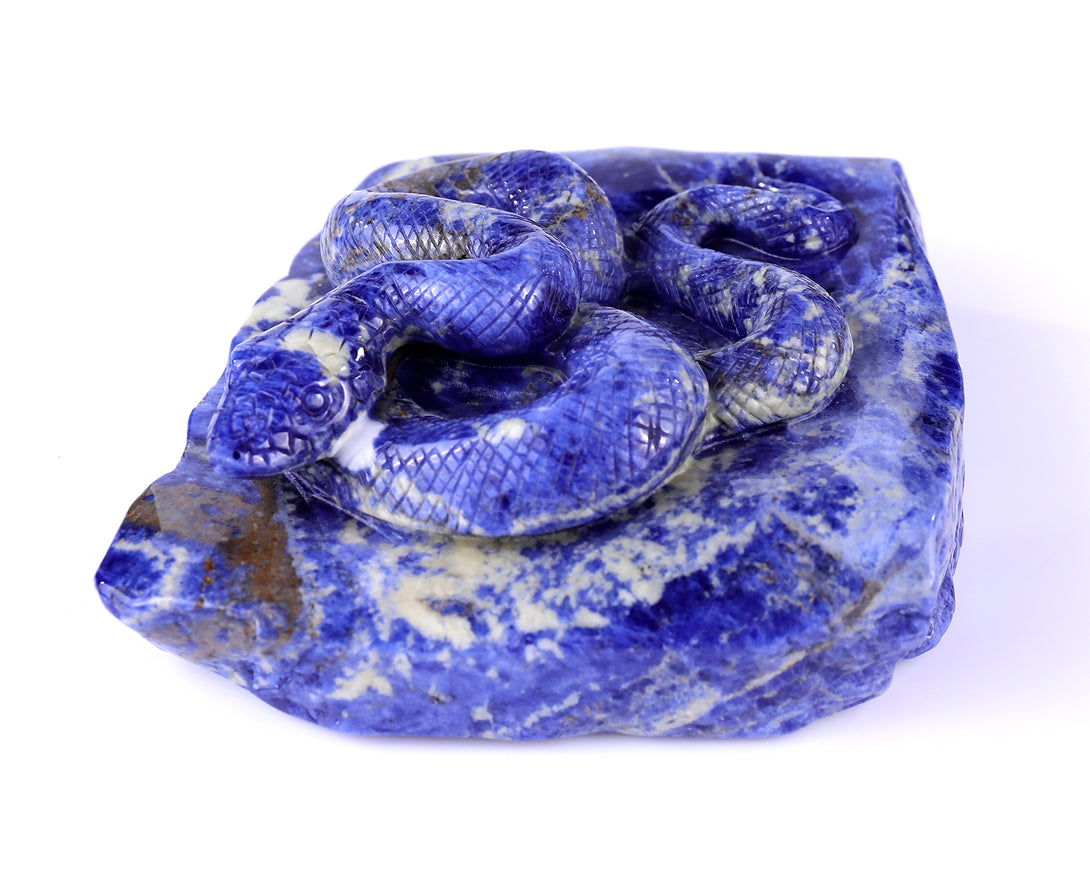 5.9" Sodalite Hand Carved Crystal Snake Sculpture crysvibe