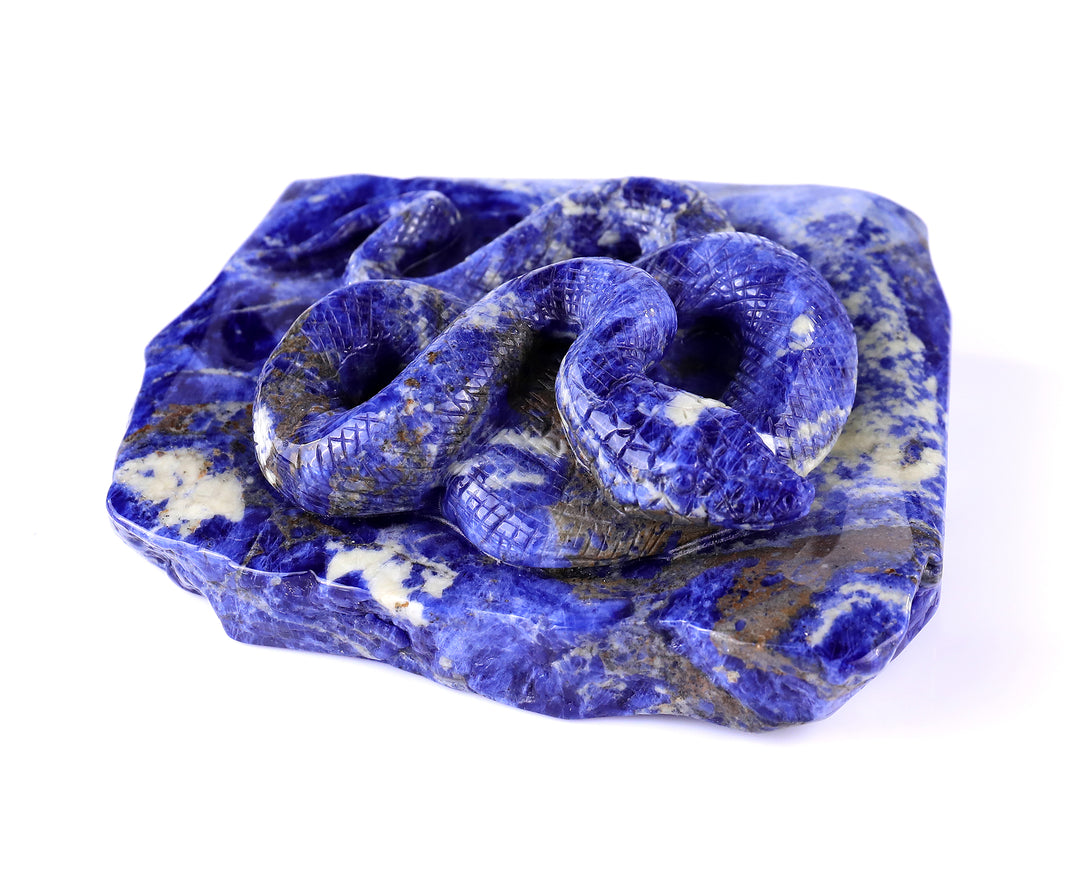 5.9" Sodalite Hand Carved Crystal Snake Sculpture crysvibe