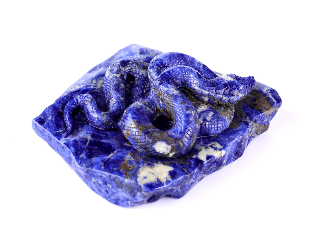 5.9" Sodalite Hand Carved Crystal Snake Sculpture crysvibe