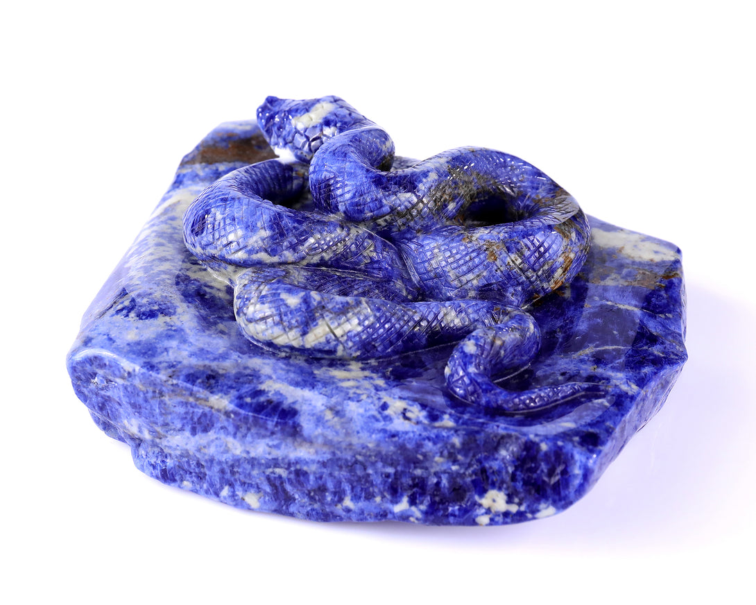 5.9" Sodalite Hand Carved Crystal Snake Sculpture crysvibe