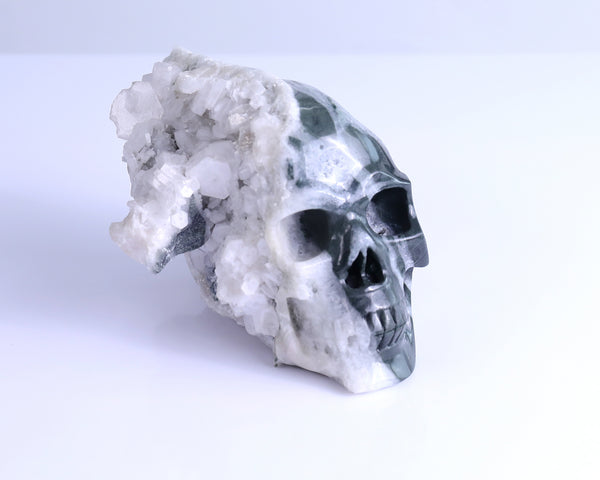 6.1" Quartz Rock Druse Hand Carved Mineral Specimen Skull Sculpture