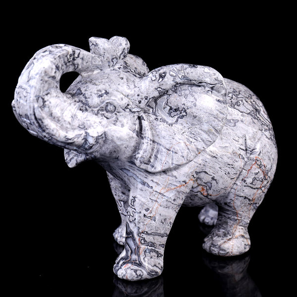 6.0" Map Jasper Hand Carved Crystal Elephant Sculpture crysvibe