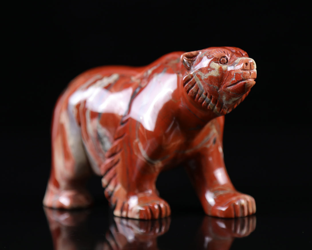 6.0" Red Jasper Hand Carved Crystal Polar Bear Sculpture crysvibe